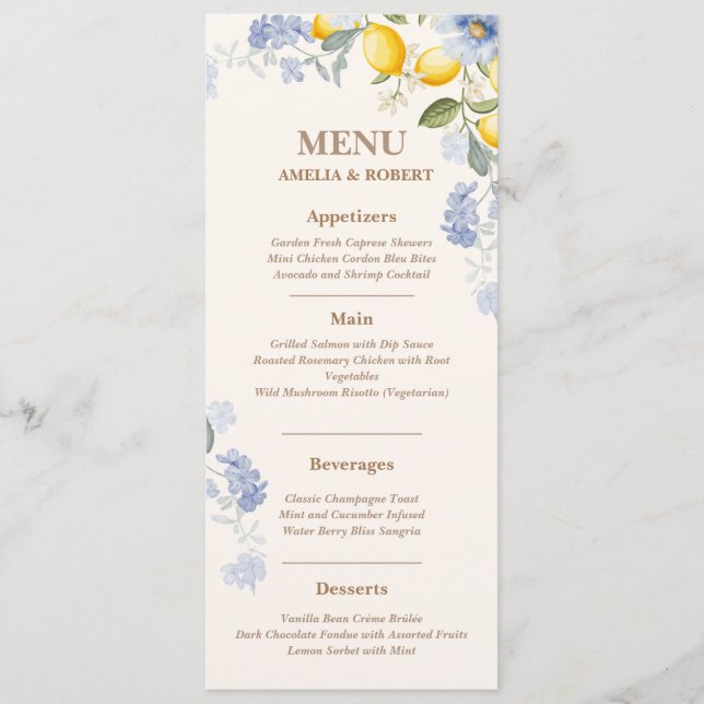 Menu La Dolce Vita Limão casamento citrino italiano (Frente)
