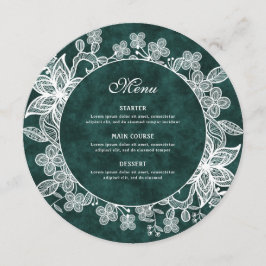 Menu Lace branco no Emerald Green Faux Velvet Round