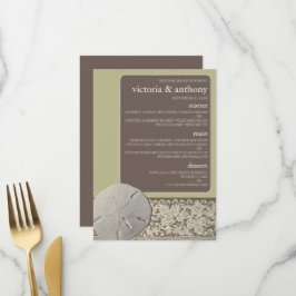 Menu Lace de areia dólar, Casamento de praia de Vintage