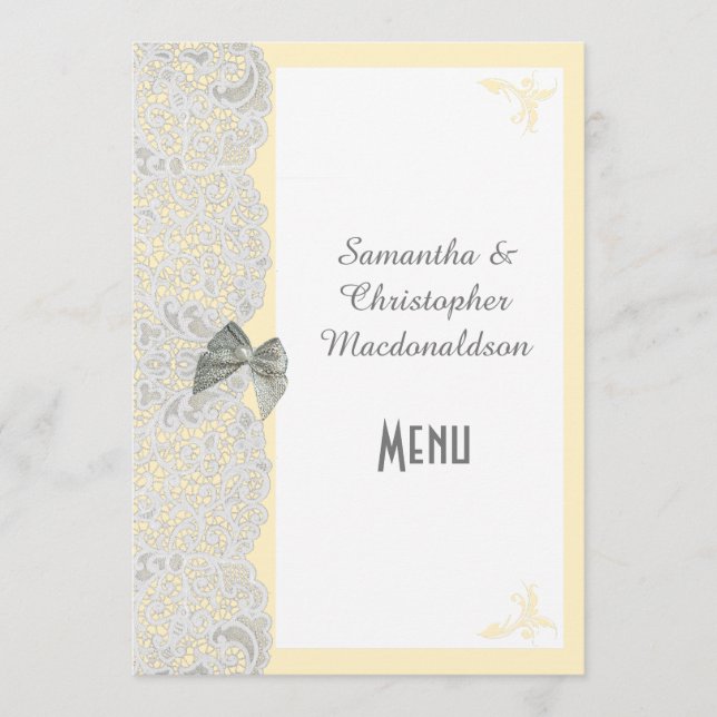 Menu Lace tradicional branco qualquer cardápio de casam (Frente)