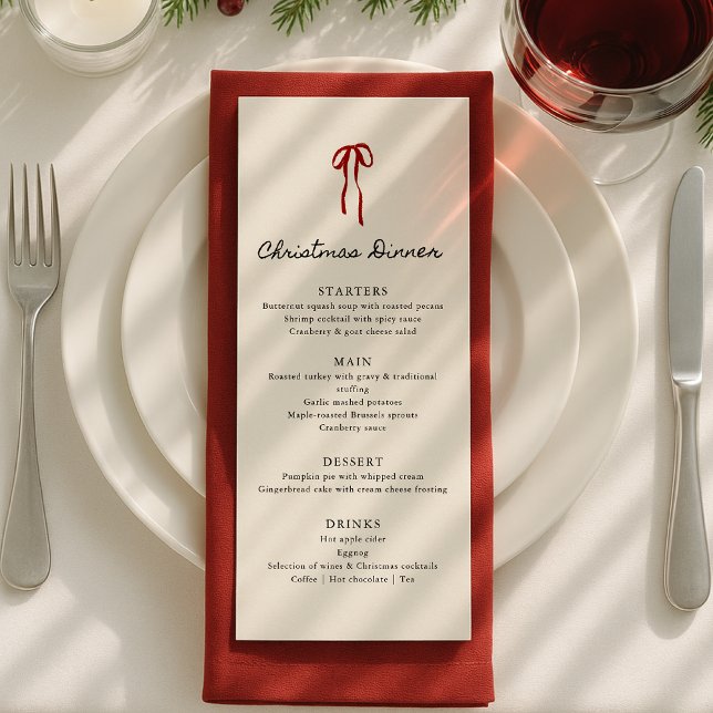 Menu Laço caprichoso, Jantar de Natal desenhado à mão (Criador carregado)