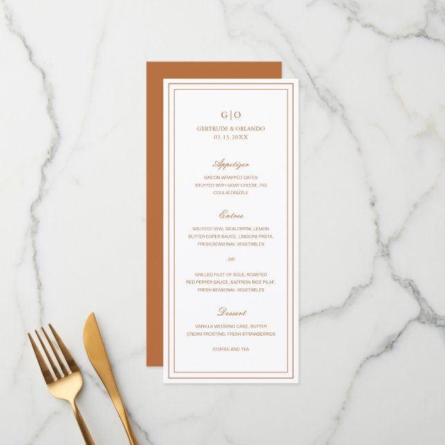 Menu Laranja de Abóbora Clássica Casamento Elegante (Frente/Verso In Situ)