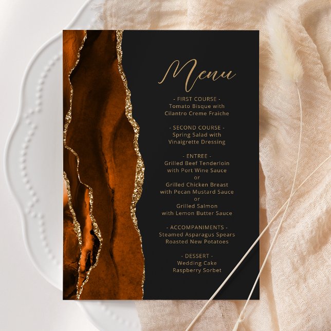 Menu Laranja Queimado Dourado Ágata Moderno Casamento E (Criador carregado)