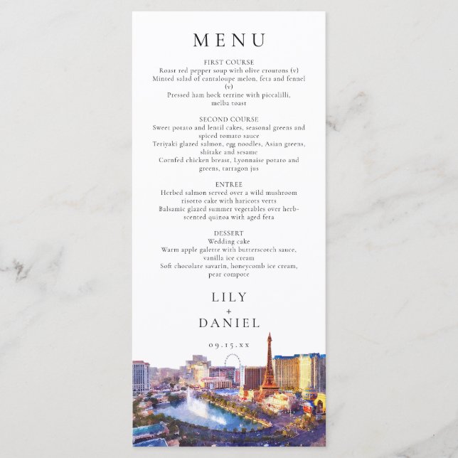 Menu Las Vegas Skyline Watercolor Destination Wedding (Frente)