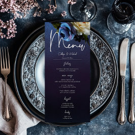 Menu Lavanda Azul Escuro Casamento Moderno Floral Moder