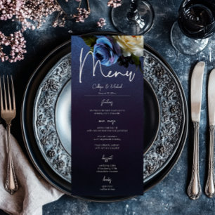 Menu Lavanda Azul Escuro Casamento Moderno Floral Moder