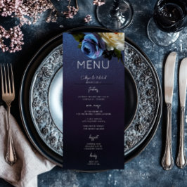 Menu Lavanda Azul Escuro Casamento Moderno Floral Moder