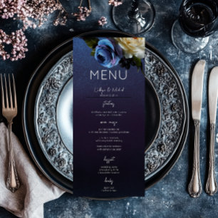 Menu Lavanda Azul Escuro Casamento Moderno Floral Moder