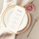Menu Lavanda de Script Minimalista Moderna | Casamento<br><div class="desc">Este elegante e mínimo cartão de cardápio de casamento apresenta a tipografia moderna de escrita e texto limpo,  sans serif para um simples e na moda branco e design que você vai adorar.</div>