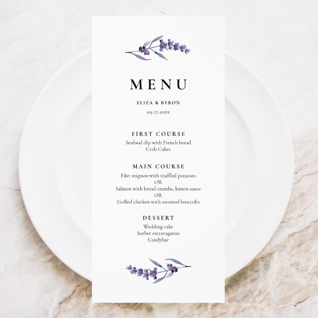 Menu Lavanda Floral Elegante (Criador carregado)