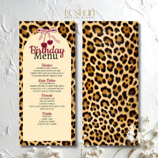 Menu Leopard Cherry Pink Bow Birthday