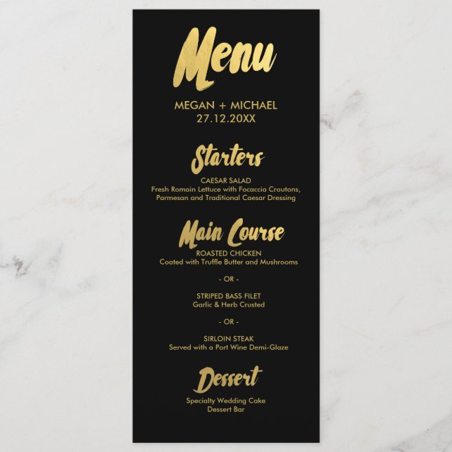 Menu Letras Dourados chiques do ouro da tipografia do (Frente)
