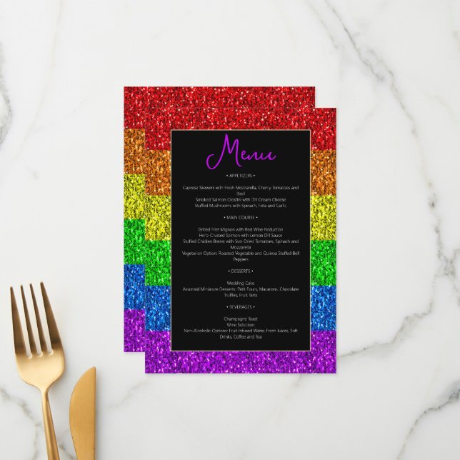 Menu LGBT pavilhão arco-íris faísca casamento lésbico g (Frente/Verso In Situ)