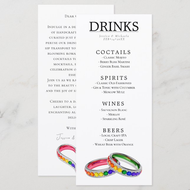 Menu 🌈  LGBT + texto adorável entrelaçado no Orgulho (Frente/Verso)
