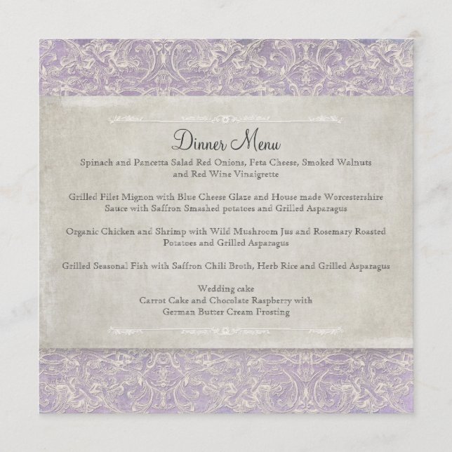 Menu Lilac Vintage Casamento Feito Pela Regência France (Frente)