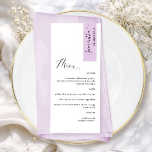 Menu Lilás Rosa Personalizado com Nome do Convidado Ele