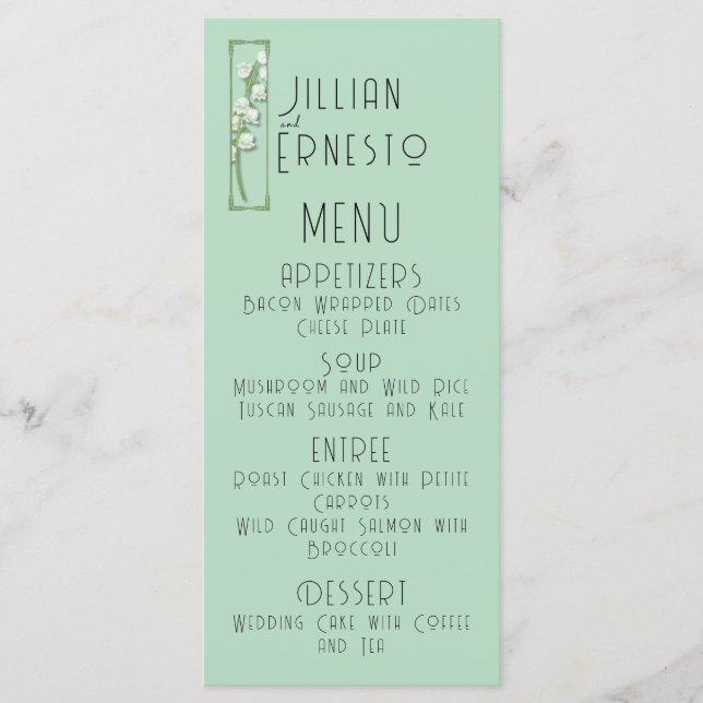 Menu Lily of Valley com Ferns | Verde macio (Frente)