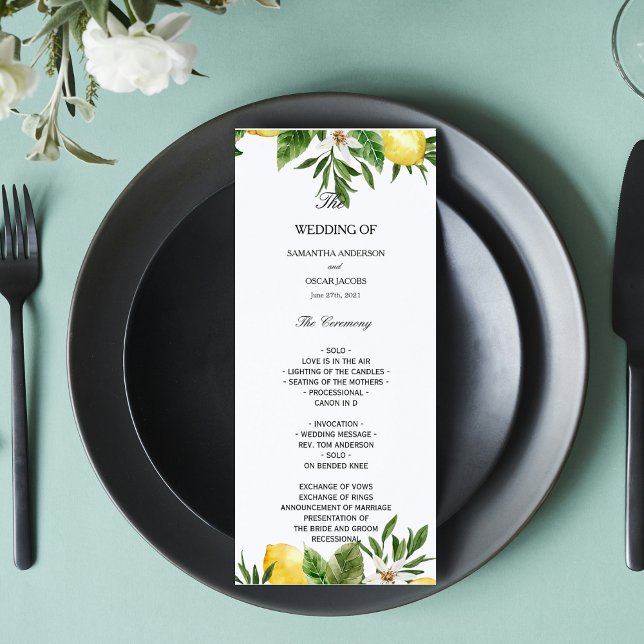 Menu Limões Amarelos & Folha de Aquarela Moderna  (Criador carregado)