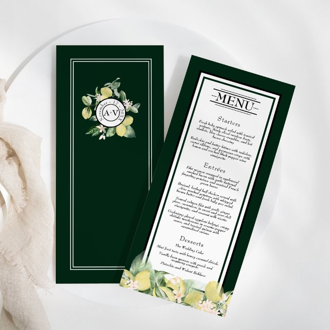 Menu Limon Border Emerald Green Wedding Flat (Criador carregado)