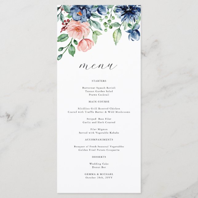 Menu Linda Watercolor Floral & Greenery Weding (Frente)