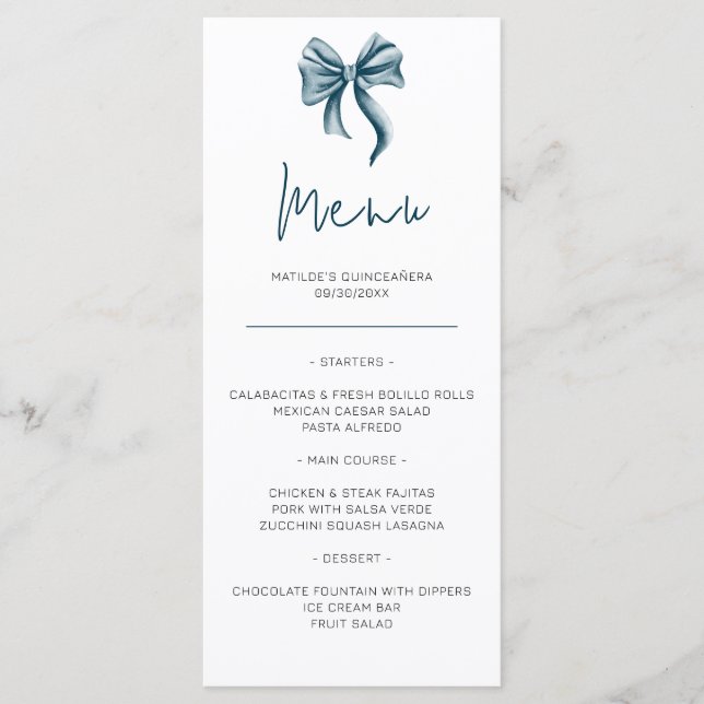 Menu Lindo Laço Azul Quinceañera (Frente)