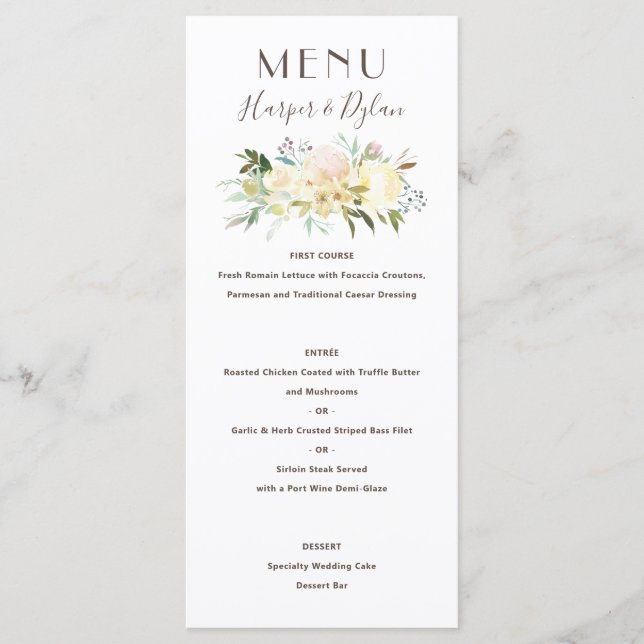 Menu Lindos Florais | Casamento por Aquarela (Frente)