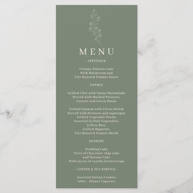 Menu Linha de Design Minúsculo Flor Verde Salvia (Frente)