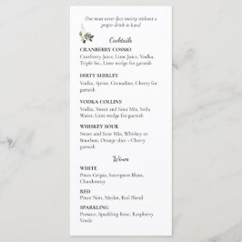Menu Lista de Coquetéis e Vinhos de Casamento Floral Ve