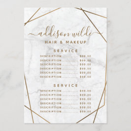 Menu Lista de Preços Abstrata de Mármore Branco Geométr