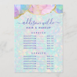 Menu Lista de Preços Comerciais do Opal Gemstone Pastel