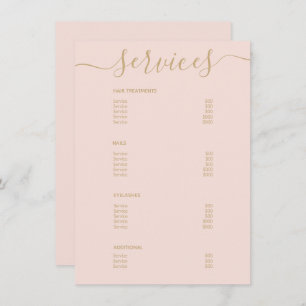 Menu Lista de Preços de Salão Dourado Cor-de-rosa-Blush