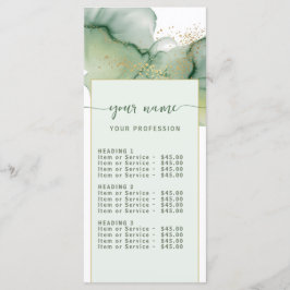 Menu Lista de Preços em Aquarela Verde Sage Dourado Men