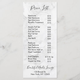 Menu Lista de Preços Profissional do Salão de Nail