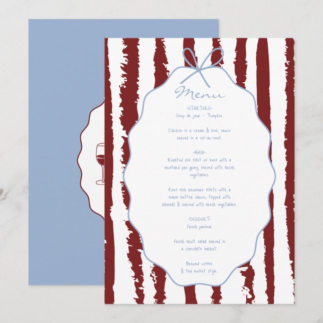 Menu Listras Caprichosas Casamento Pintado à Mão  (Frente/Verso)