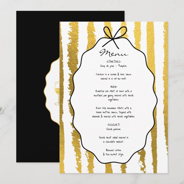 Menu Listras Caprichosas Casamento Pintado à Mão Escrit (Frente/Verso)