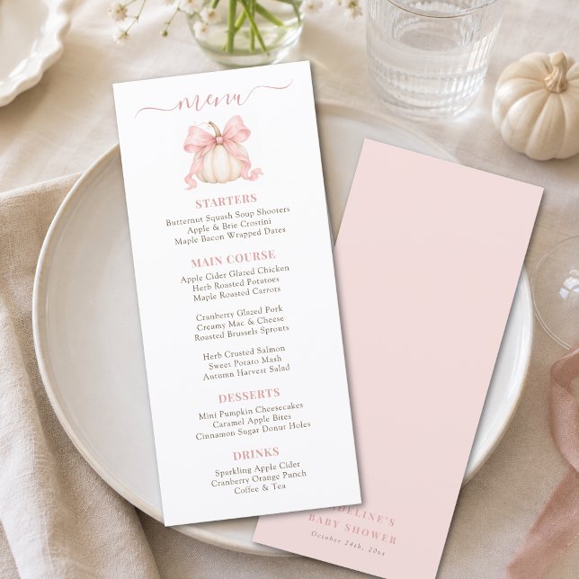 Menu Little Pumpkin Laço Rosa Elegante Churrasco de Beb (Criador carregado)