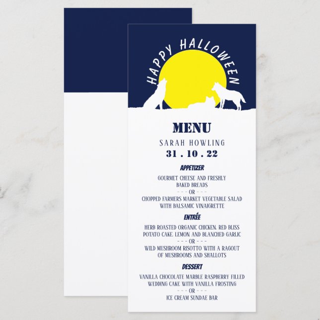 Menu Lobos em Lua, Feliz Dia das Bruxas (Frente/Verso)