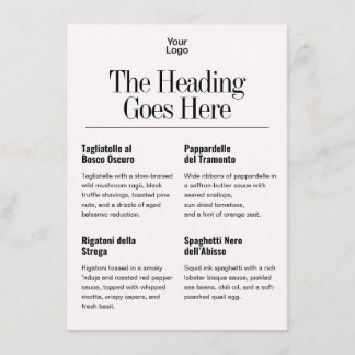 Menu Logotipo Elegante 8 Pratos Branco Marfim Negócios