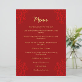 Menu Logotipo floral vermelho Casamento chinês dupla fe