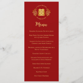 Menu Logotipo floral vermelho Felicidade dupla do casam