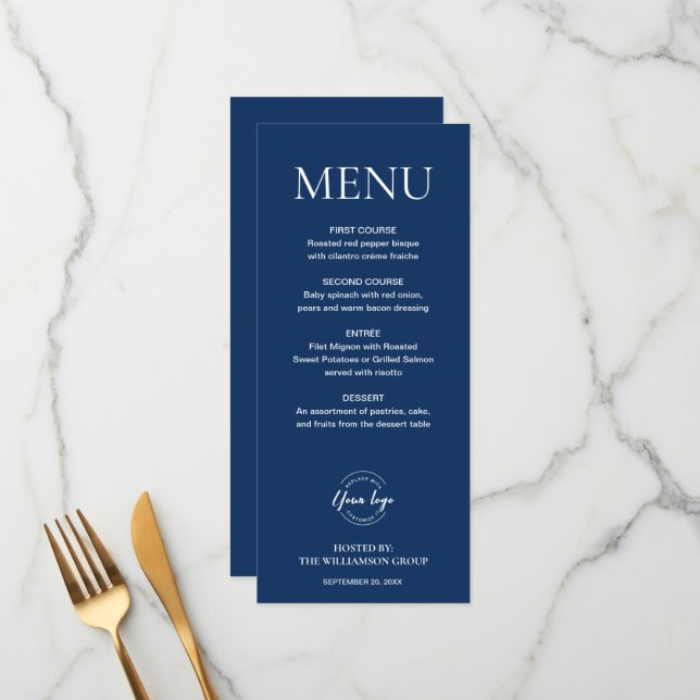 Menu Logotipo minimalista azul escuro elegante para eve (Frente/Verso In Situ)