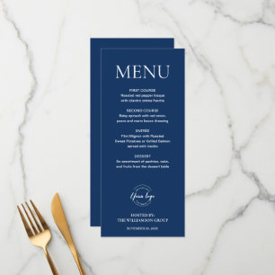 Menu Logotipo minimalista azul escuro elegante para eve