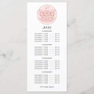 Menu Logotipo rosa Rosa da padaria