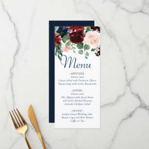 Menu Love Bloom Casamento Floral de Borgonha Marinho