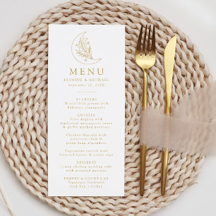 Menu Lua Botânica Elegante e Estrelas Casamento Dourado