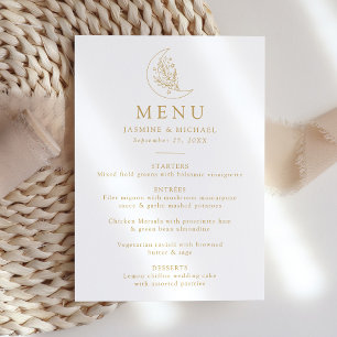 Menu Lua Botânica Elegante e Estrelas Casamento Dourado