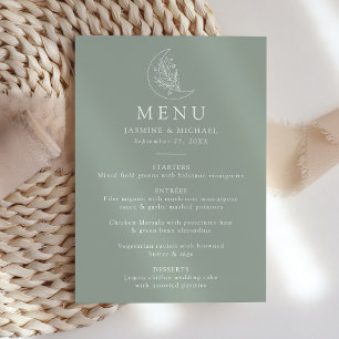 Menu Lua Elegante e Estrelas Sage Casamento Verde