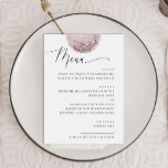 Menu Lua Esbranquiçada Elegante Boho Rosa | Janto de ca<br><div class="desc">Defina o tom para uma recepção na moda com este menu de janto maravilhosamente desenhado, com uma lua de pincel suave e uma tipografia de script graciosa. O trabalho de arte celestial sutil e o layout moderno o tornam perfeito para casamentos com uma vibração romântica, boho ou mística. Quer você...</div>