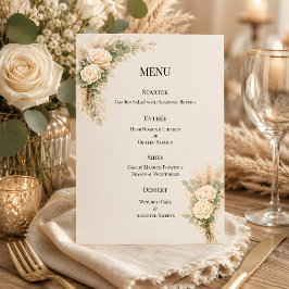 Menu Luxo Rústico Floral Com Grama Pampas