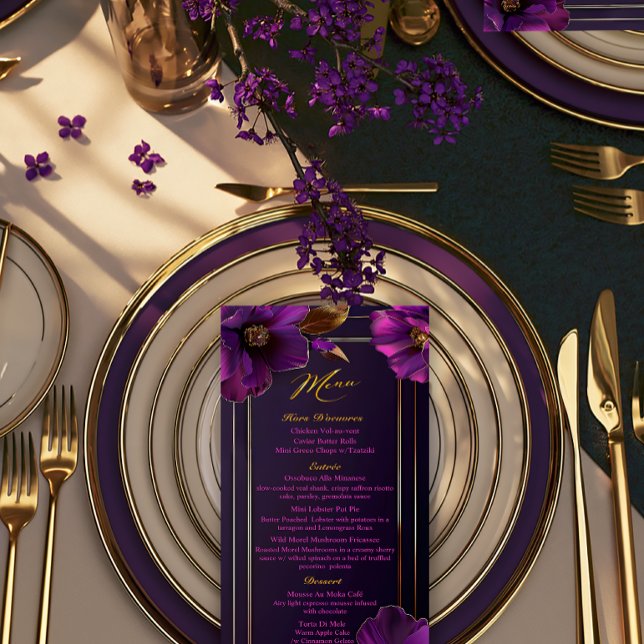 Menu Luxuosas Violetas Roxas Luminosas Florais Casament (Chic Floral Luminous Violets Purple Wedding Menu )